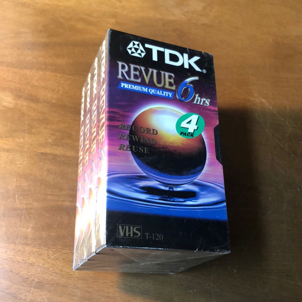 4 Brand New Factory Sealed TDK 6 Hour VHS Tapes.